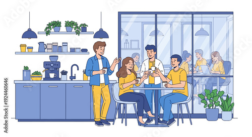 Happy Colleagues Enjoying Office Coffee