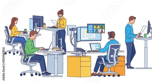 Professionals Focused at Ergonomic Office Workstations
