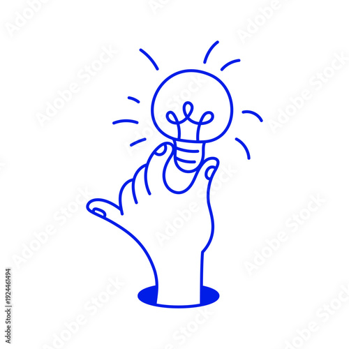 Vector hand drawn gesture, doodle sketchy illustration, sign, hand showing light bulb, idea concept