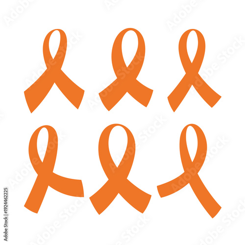 Orange ribbon collection, minimalist vector icons for Multiple Sclerosis and Kidney Cancer awareness, healthcare graphic resources.