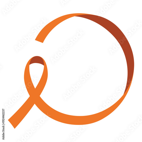 Creative orange ribbon concept, looping vector illustration for Multiple Sclerosis awareness and continuous support campaigns.
