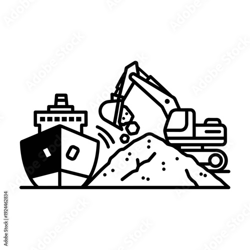 Heavy machinery loading bulk cargo onto a ship.