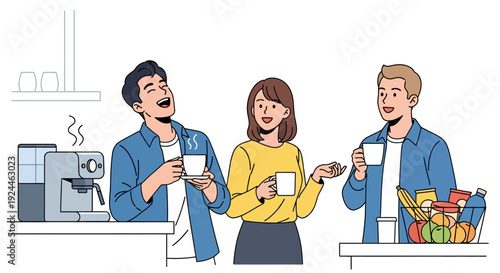 Happy Colleagues Coffee Break Office Scene