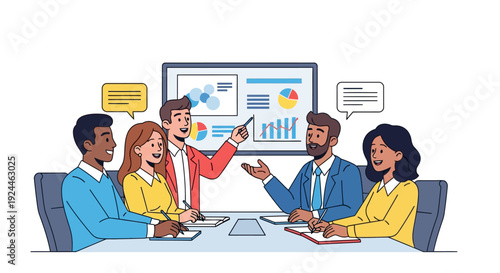 Happy Diverse Team Brainstorming Meeting