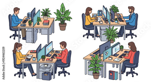 Productive Office Workers at Ergonomic Desks
