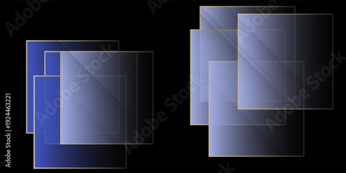 Abstract Futuristic Background with Overlapping Blue Glass Square Plates on Black. vector illustration