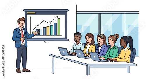 Professional Presents Graph to Happy Colleagues