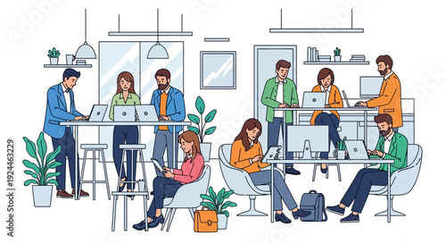 Professionals Collaborating in Dynamic Coworking Space