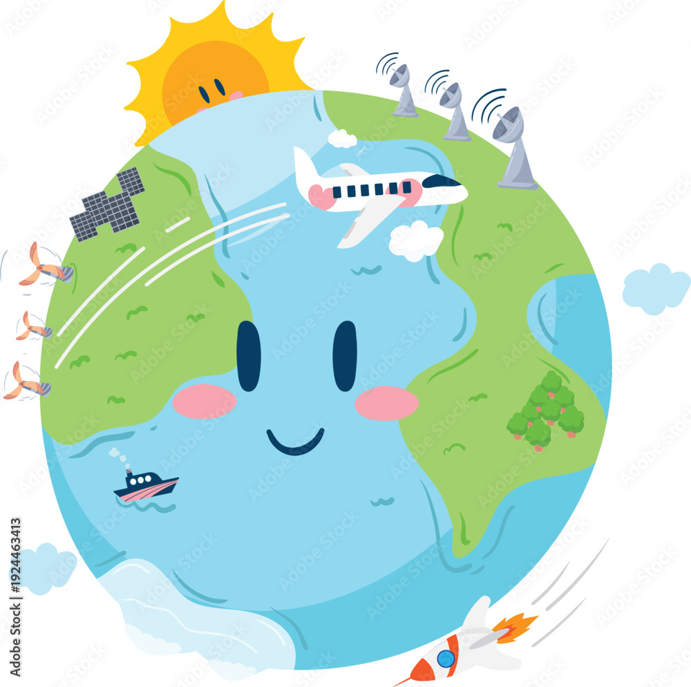 Fototapeta premium Happy Earth with Global Connections and Technology
