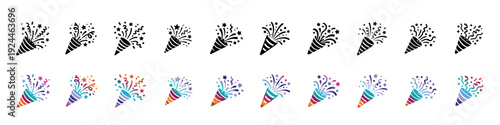 Party Popper and Confetti Icons Set for Celebration and Events