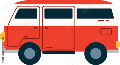 A vintage red and white van for travel and adventure, perfect for road trips and vacations. Its classic design and vibrant colors evoke a sense of freedom and exploration