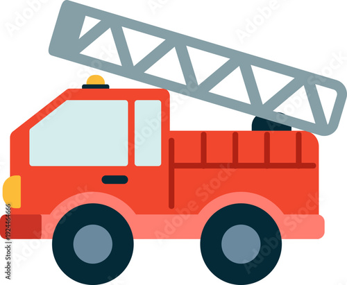 A bright red fire truck, ready to respond to emergencies, with a ladder