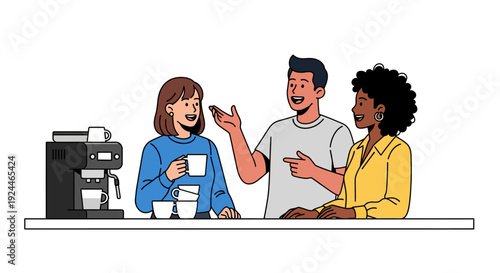 Happy Colleagues Chatting Coffee Break Office