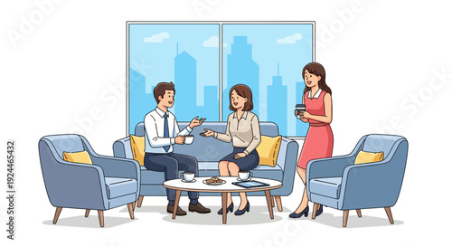 Happy Colleagues Coffee Break Conversation