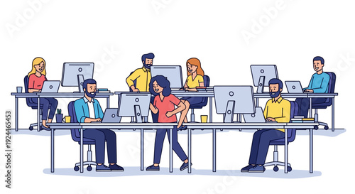 Happy Colleagues Working in Sunlit Open Office