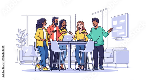 Happy Professionals Team Stand Up Meeting