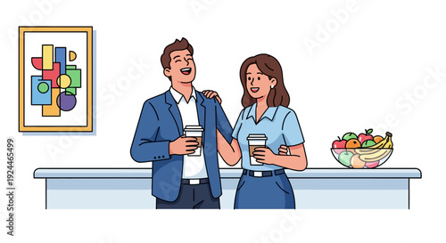 Joyful Coworkers Coffee Chat Breakroom