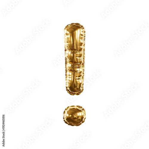 Gold Foil Balloon Exclamation Point On Transparent Background For Celebration, Party, And Luxury Decor