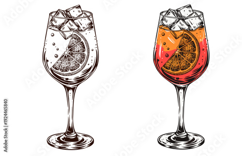 Wallpaper Mural Two elegant cocktail glasses with ice and citrus, one clear and one amber, on a simple white background, viewed from the side. Torontodigital.ca