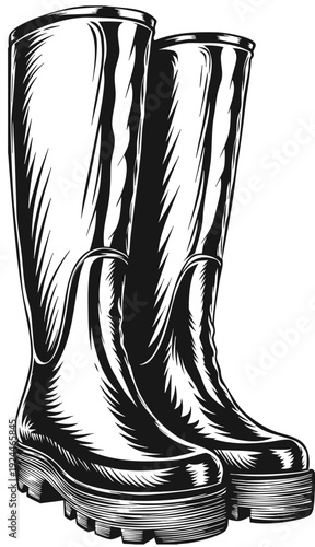 Wallpaper Mural A pair of tall, shiny rubber boots standing upright on a plain background viewed from the side Torontodigital.ca