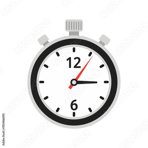 Stopwatch displaying 12 o'clock on white face with red second hand