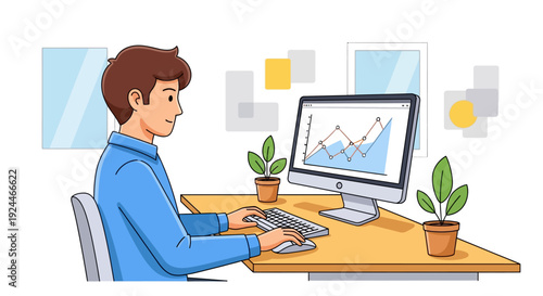 Employee Working Diligently at Minimalist Office Desk