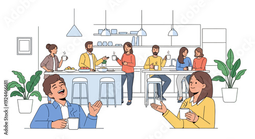 Happy Colleagues Coffee Break Modern Office