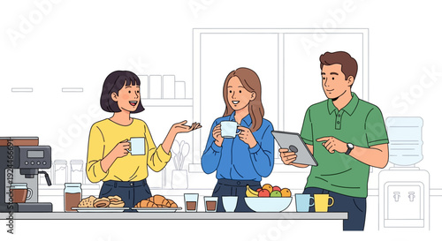 Happy Colleagues Coffee Break Office Pantry