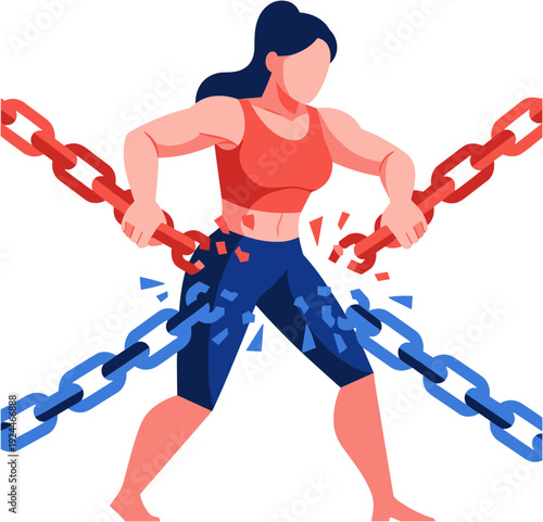 International Women's Day A strong woman breaking free from chains in a powerful illustration