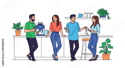 Cheerful Coworkers Modern Office Pantry