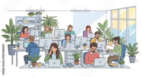 Diverse Team Working Productively in Office