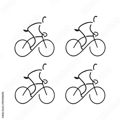 Minimal hand-drawn line bicycle icons arranged in a four-up repeating pattern, evoking cycling, commuting and fitness