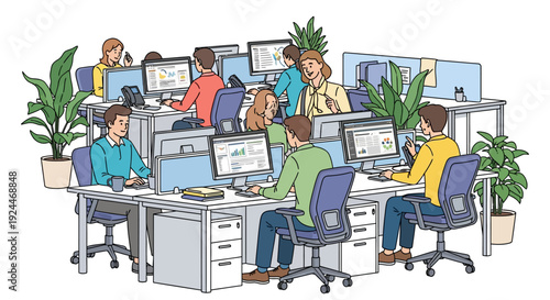 Productive Team Collaborating Modern Office