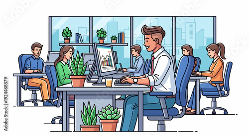 Smiling Professional at Contemporary Workspace