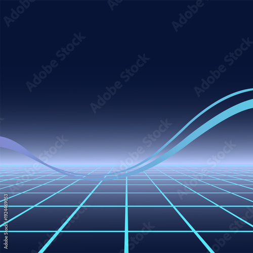Digital Horizon Grid with Glowing Blue Waves Minimalist Abstract Technology Background