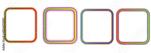 Colorful Neon Rounded Square Frames Set with Glowing Light Effect