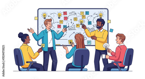 Energetic Team Brainstorming Whiteboard Ideas Session