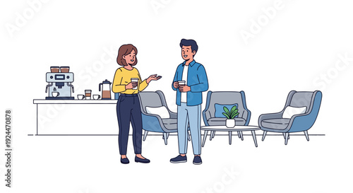 Happy Colleagues Chatting Coffee Break Office