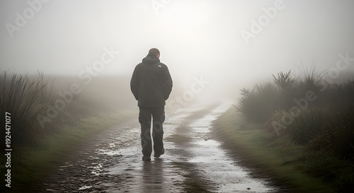 man walking in fog