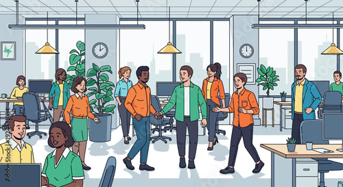 Vibrant Office Employees Collaborative Workplace