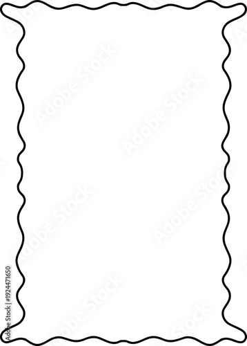 Simple minimalist Wavy Frame Design Element. Scallop edge hand drawn wavy border. Simple menu or greeting card template element.