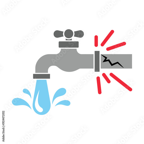 Leaking faucet with broken pipe and water splashing out  household plumbing issue