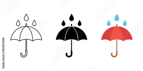 Umbrellas with raindrops in different colors and styles for weather icons  protection symbols