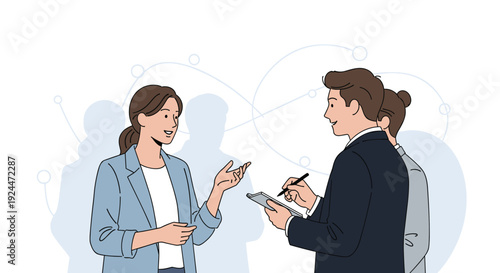 Business professionals in a meeting, discussing ideas and taking notes