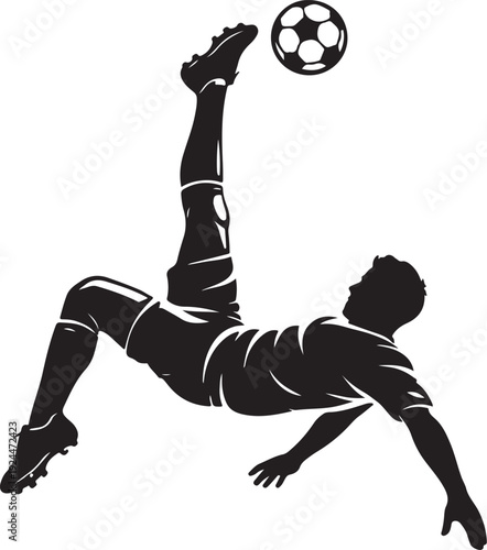 Soccer Player Performing Bicycle Kick with Soccer Ball Silhouette Isolated on White
