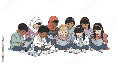 Diverse children sit in a circle reading books on Read Across America Day in a multicultural classroom setting