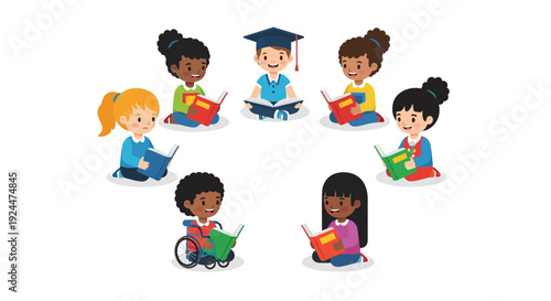Diverse children sit in a circle reading books on Read Across America Day in a multicultural classroom setting with a focus on diversity and inclusion