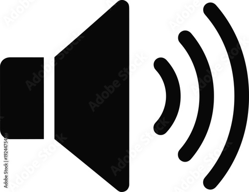 Speaker volume icon silhouette, sound audio symbol design, multimedia control interface element, black and white vector illustration isolated