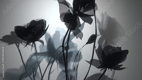 Abstract Gray Scale Rose Silhouette