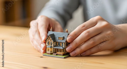 hands of the man with a miniature house